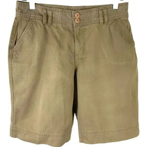 London & London Canvas Bermuda Mid Rise Jeans Shorts Straight Leg Size 10 Khaki